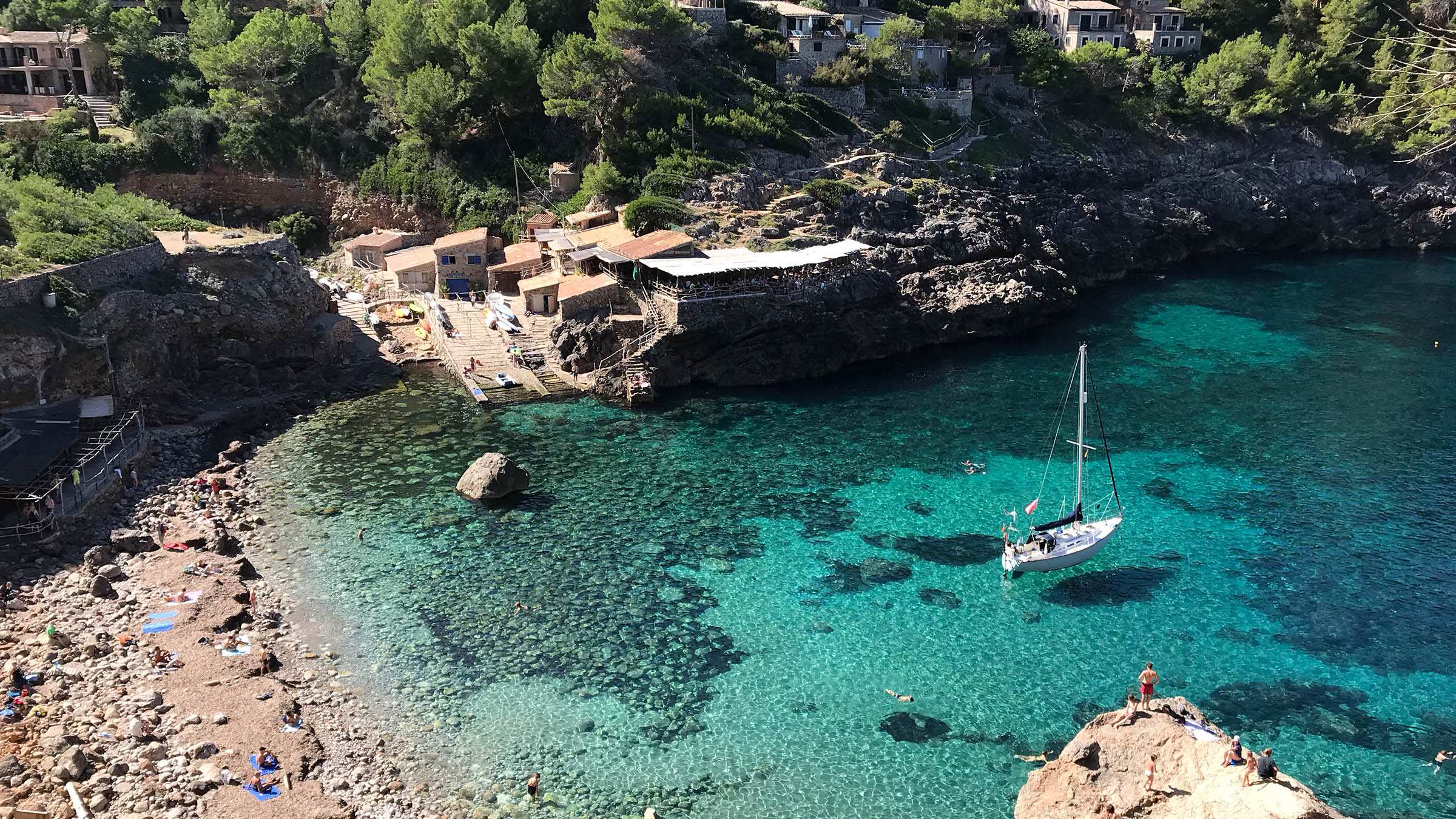 Sailboat Anchored in a Bay in Mallorca