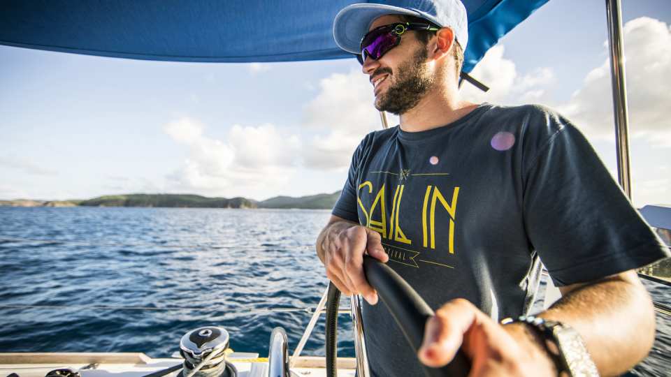 Skipper at the helm