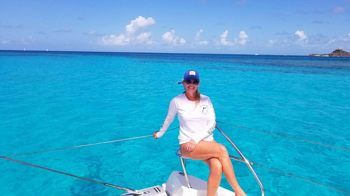 woman posing on the boat