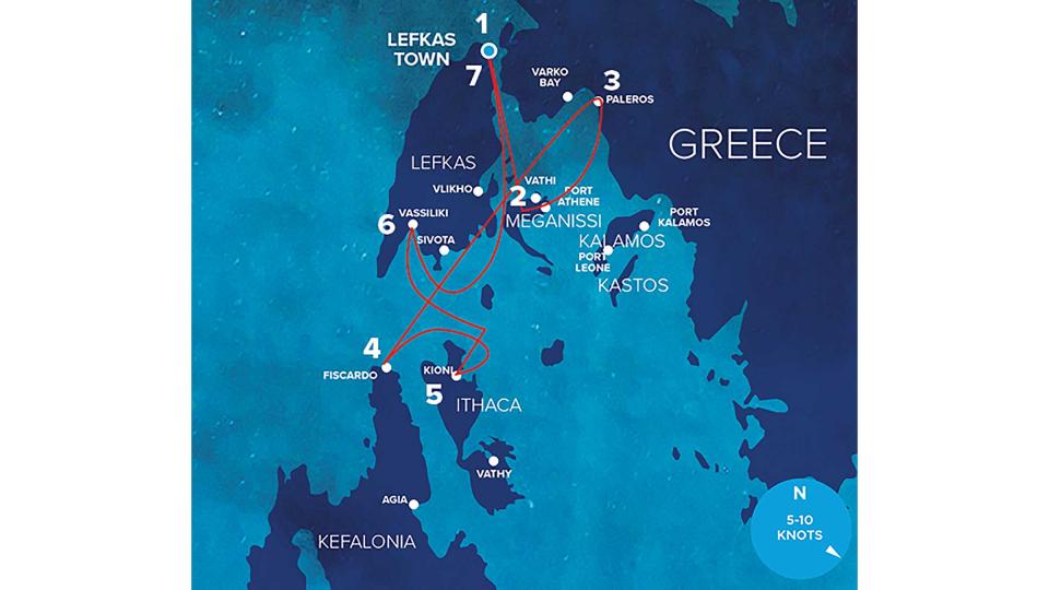 Ian Walker Lefkas sailing itinerary on map