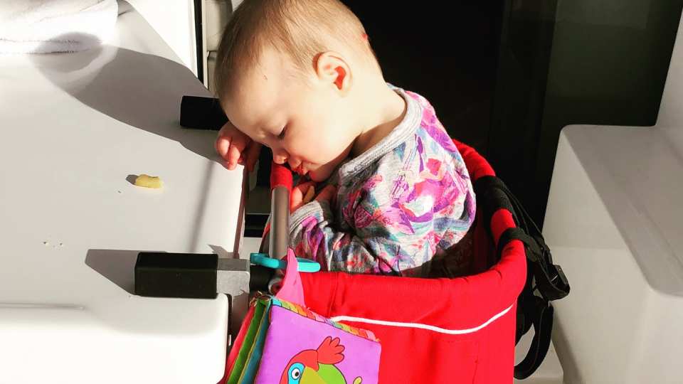 Sleeping baby on the yacht