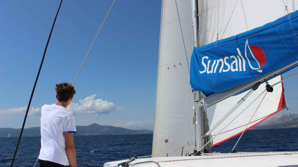 Standing on Sunsail Catamaran