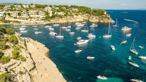 Aerial View of a Sailboat in Mallorca Aerial View of a Sailboat in Mallorca